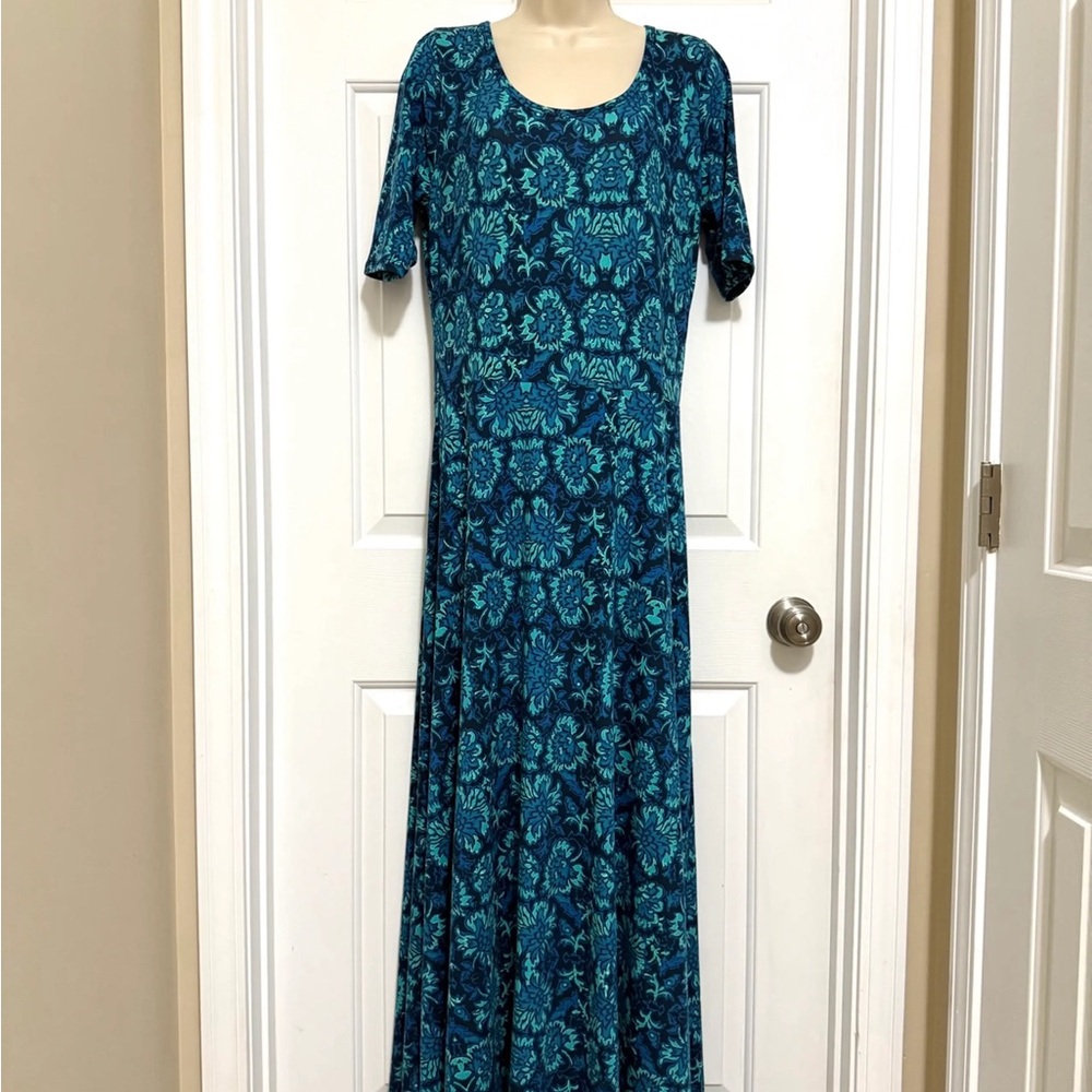 Lularoe Ana Navy Teal Floral Medium Dress Maxi